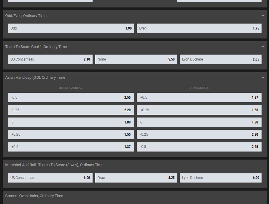 Overview of live betting page 2