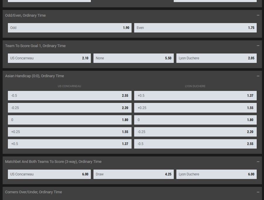 Overview of live betting page 2