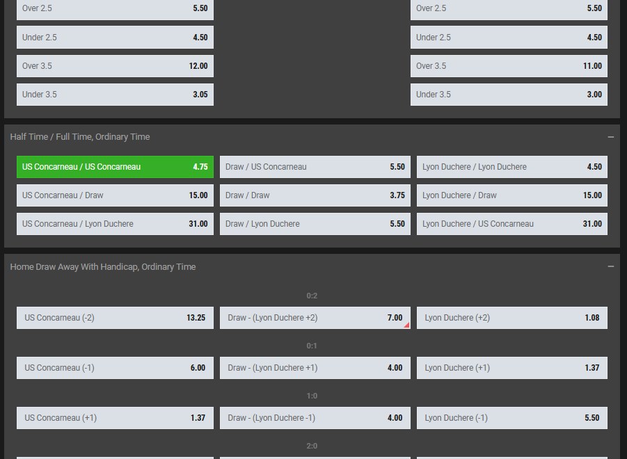 Overview of live betting page 3